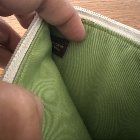 Coach Wristlet Pouch Floral Bumble Bee Crystals Burlap Leather Trim Zip Purse - Picture 10 of 15